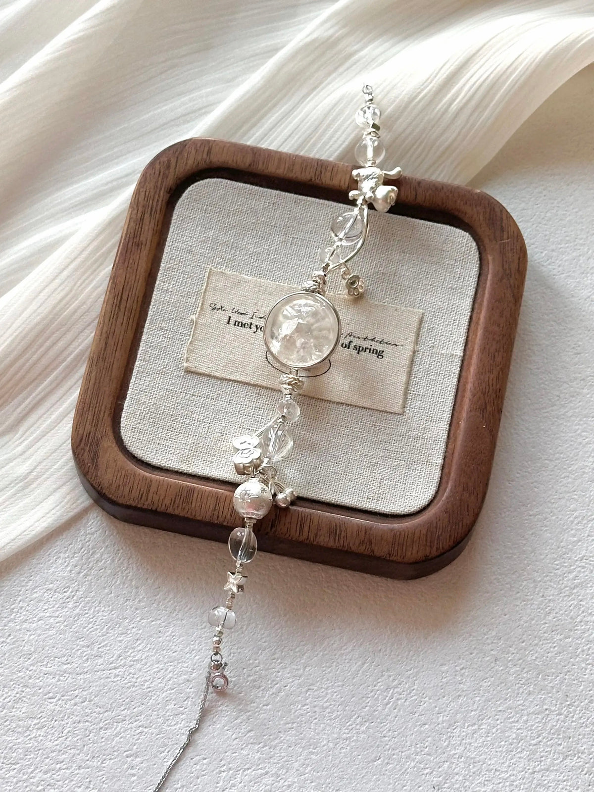 21. Handmade Floral Silver Crystal Bracelet